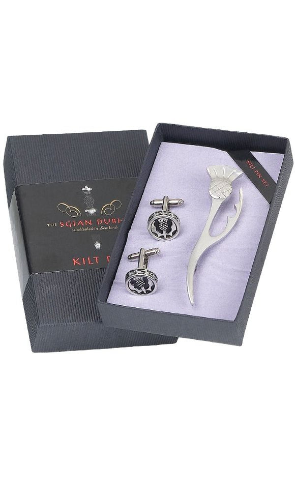 Traditional Scottish Thistle Kilt Pin & Cufflink Boxed Gift Set