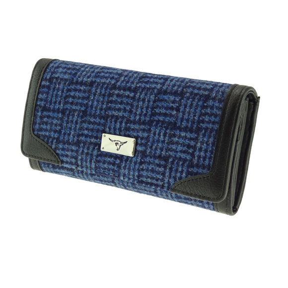 Glen Appin Of Scotland Harris Tweed Blue Basket Weave Tartan Check Long Purse Wallet