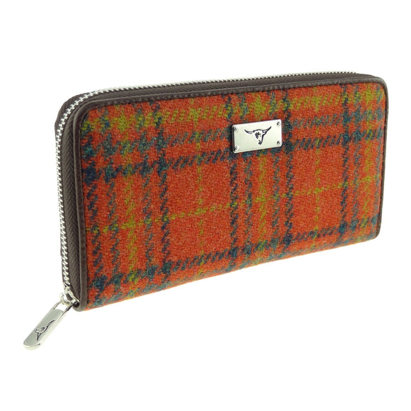 Glen Appin Of Scotland Deep Orange Tartan Check Harris Tweed Ladies Staffa Zip Round Purse Wallet