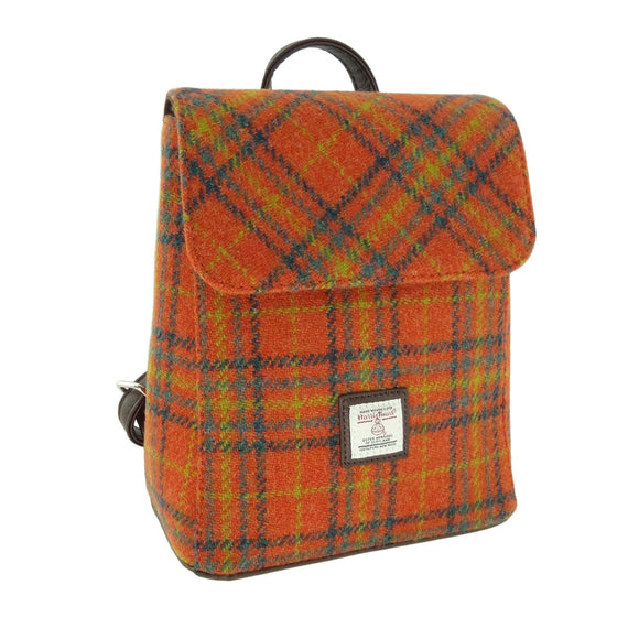 Glen Appin Of Scotland Harris Tweed Deep Orange Tartan Check 'Mini' Backpack Handbag Purse