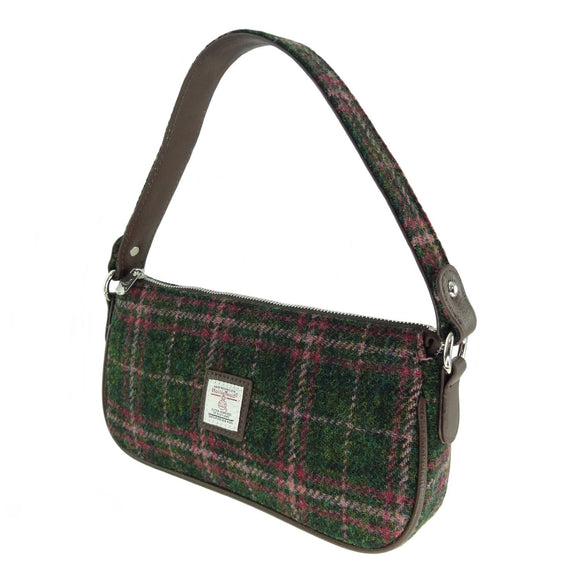 Glen Appin Of Scotland Harris Tweed Dark Green & Plum Tartan Check Duchray Baguette Handbag Purse