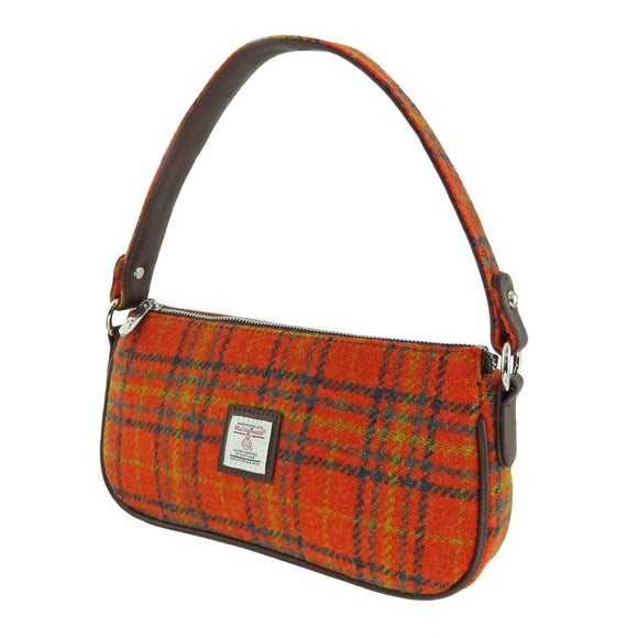 Glen Appin Of Scotland Harris Tweed Deep Orange Tartan Check Duchray Baguette Handbag Purse
