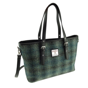 Glen Appin Of Scotland Harris Tweed Green & Black Tartan Check Ladies Tote Grab Handbag Purse
