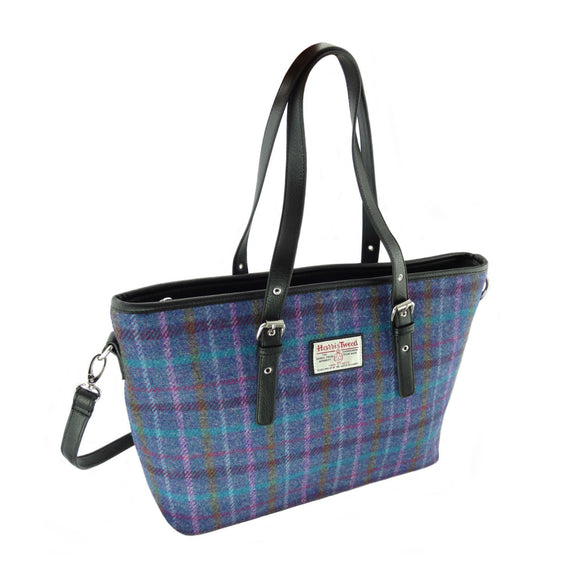 Glen Appin Of Scotland Harris Tweed Purple Blue Brown Tartan Check Ladies Tote Grab Handbag Purse