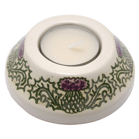 JS Ceramics Traditional Scottish Thistle Small Candle Tealight Holder Cup