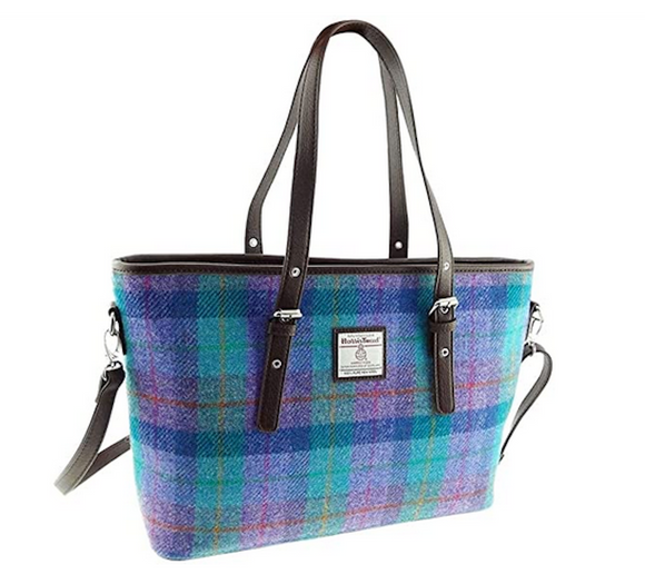 Glen Appin Of Scotland Harris Tweed Purple Turquoise Tartan Check Ladies Tote Grab Handbag Purse