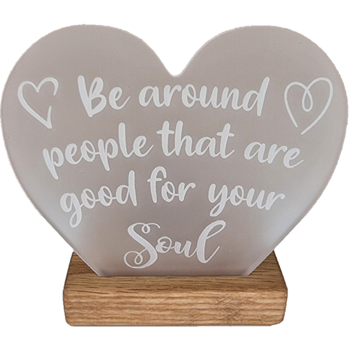 LT Creations Engraved Heart Tealight Holder - Be Around People That Are Good For Your Soul Quote With Whisky Barrel Stand