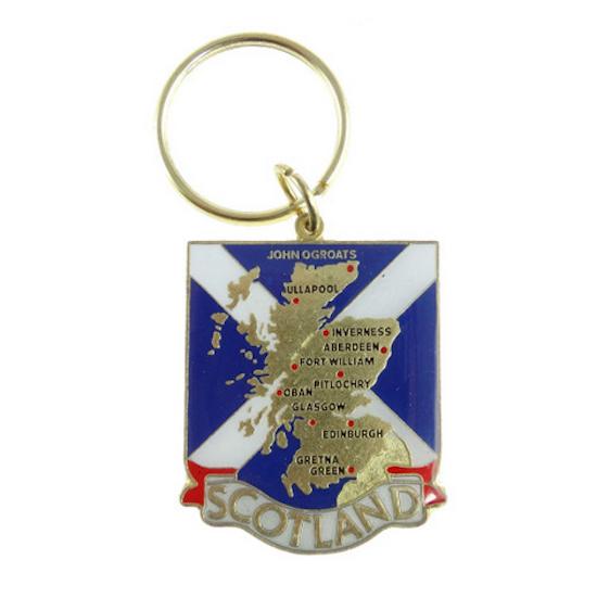 Metal Keyring Bag Hanger Featuring A Map Of Scotland 