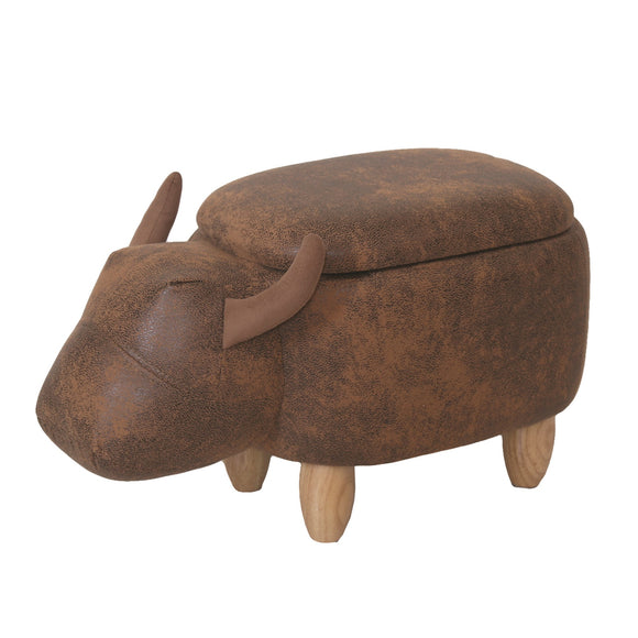 Durable Brown Faux Leather Highland Cow Coo Storage Footstool