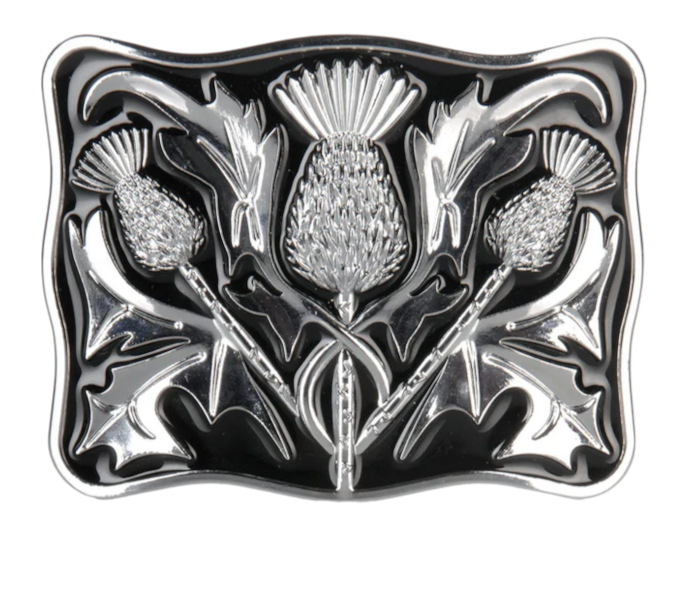 Black Enamelled Chrome Thistle Kilt Buckle