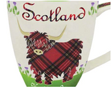 Scottish Tartan Highland Cow Coo & Thistle Heart Handle Bone China Mug