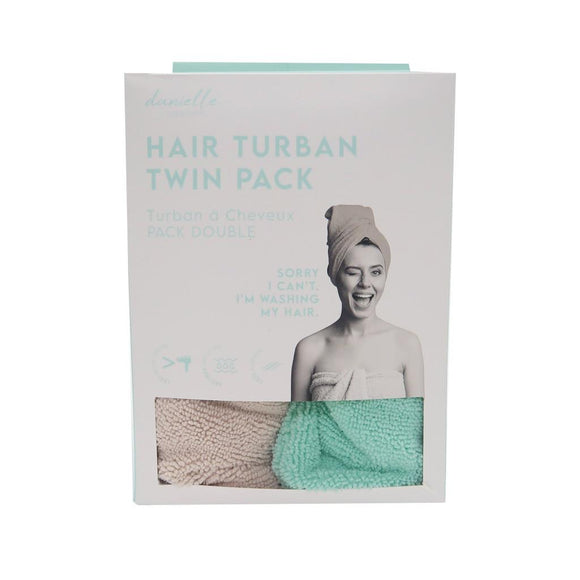 Twin Pack Grey & Mint Green Lightweight Design Microfiber Hair Turban Towel