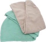 Twin Pack Grey & Mint Green Lightweight Design Microfiber Hair Turban Towel