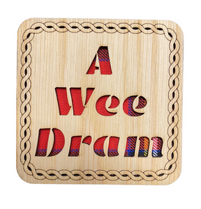 Handmade Scottish Wooden Tartan "A Wee Dram" Square Coaster - 3 Tartans Available