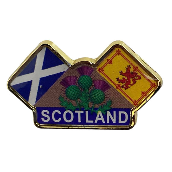 Scottish Blue Saltire Yellow Lion Rampant Thistle Scotland Epoxy Pin Badge
