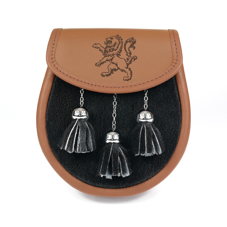 Semi Dress Tan Leather Sporran Engraved Lion Detail
