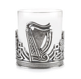 Stunning Pewter Irish Celtic Shamrock & Harp Whisky Tumbler Glass