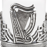 Stunning Pewter Irish Celtic Shamrock & Harp Whisky Tumbler Glass
