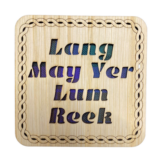 Wooden "Lum Reek" Coaster - 3 Tartans