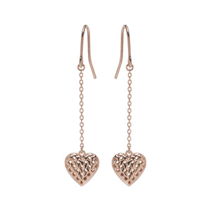 Unique & Co Sterling Silver Rose Gold Plated Love Heart Drop Earrings