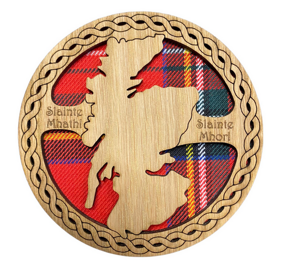 Handmade Scottish Wooden Tartan Scotland Map Circle Coaster - 3 Tartans Available
