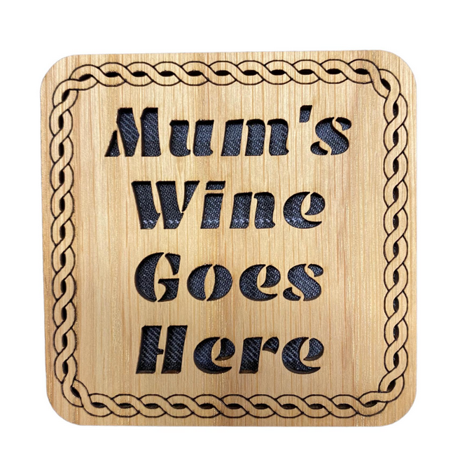 Wooden "Mum's Wine" Coaster - 4 Tartans