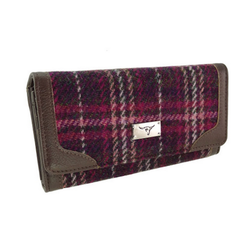 Harris Tweed Purple Basket Weave Tartan Check Long Purse Wallet