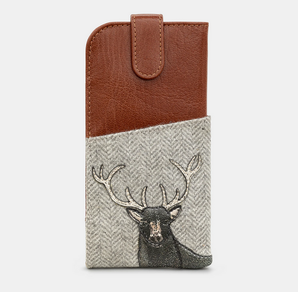 Brown Leather Grey Scottish Highland Stag Glasses Specs Case