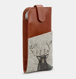 Brown Leather Grey Scottish Highland Stag Glasses Specs Case