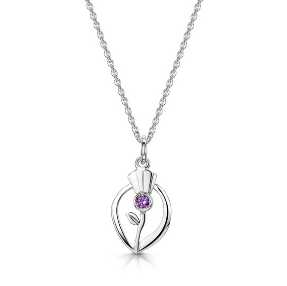 Glenna Jewellery Lovely Scottish Thistle Purple Amethyst Necklace Pendant