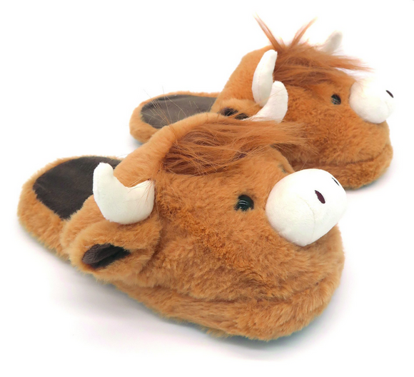 Super Cute Scottish Fluffy Highland Cow Open Slippers - Adult Size