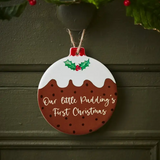 Super Cute 1st Christmas Pudding Hanging Ceramic Ornament "Our Little Pudding"