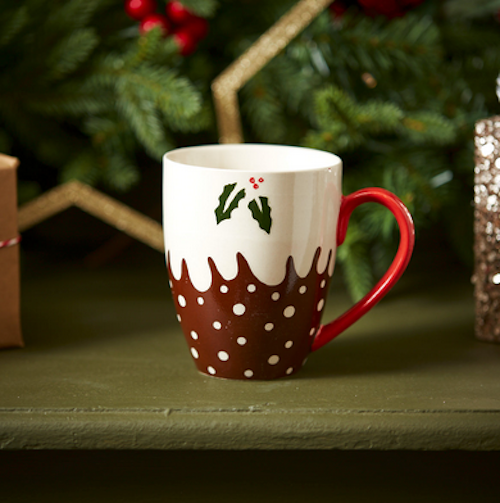 Lovely Christmas Pudding Tall Xmas Mug With Red Handle