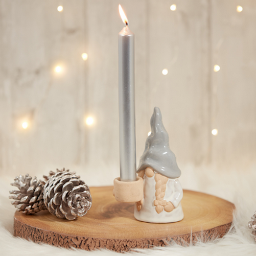 Super Cute Christmas Grey Gonk Gnome Tall Candle Holder - Candle Not Included