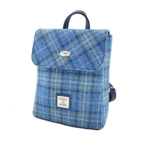 Light Blue & Yellow Tartan Check Harris Tweed Mini Tummel Backpack Handbag Purse