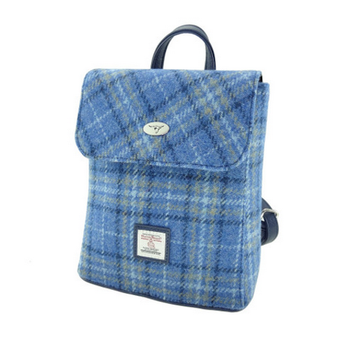 Light Blue Yellow Tartan Check Harris Tweed Mini Tummel Backpack