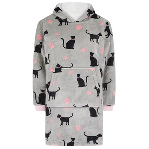 Super Soft Cozy Grey Black Cat Pink Paw Adults Size Lounge Fleece Lined Hoodzie