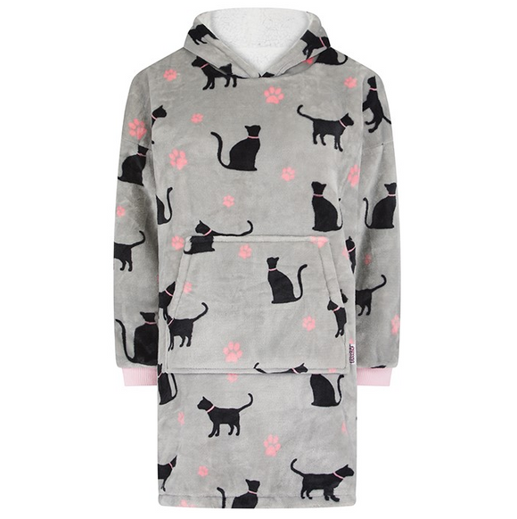 Super Soft Cozy Grey Black Cat Pink Paw Adults Size Lounge Fleece Lined Hoodzie