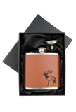 Stunning 6oz Tan Leather Stainless Steel Hip Flask With Scottish Stag Applique