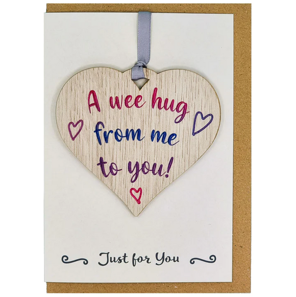 Lovely Beautiful 'A Wee Hug' Cheering Up Card With Wooden Hanger Gift Keepsake
