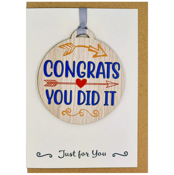 Lovely 'Congrats You Did It' Congratulations Card With Wooden Hanger Keepsake