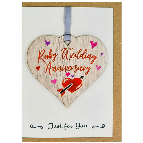 Lovely Scottish Ruby 40th Wedding Anniversary Celebration Card With Wooden Heart Hanger Gift Keepsake
