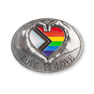Pride Progress Rainbow LGBTQ+ Love Heart Hands Polished Pewter Kilt Belt Buckle