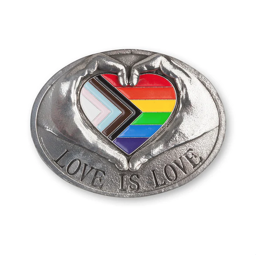 Pride Progress Rainbow LGBTQ+ Love Heart Hands Polished Pewter Kilt Belt Buckle