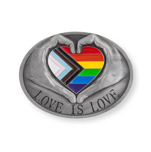 Pride Progress Rainbow LGBTQ+ Love Heart Hands Matt Pewter Kilt Belt Buckle