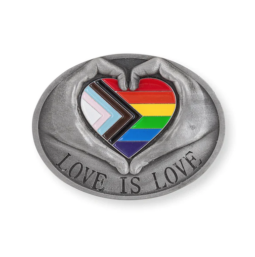 Pride Progress Rainbow LGBTQ+ Love Heart Hands Matt Pewter Kilt Belt Buckle