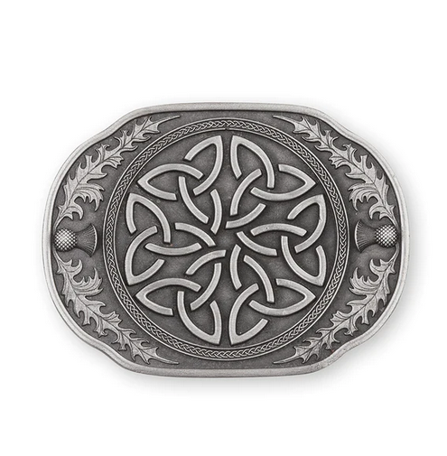 Matt Celtic Knot Thistle Pewter Kilt Buckle