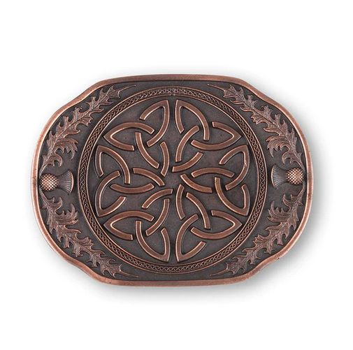 Elegant Celtic Trinity Knot & Scottish Thistle Chocolate Bronze Pewter Kilt Belt Buckle