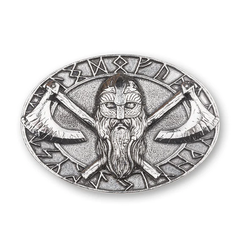 Handcrafted Nordic Runic Viking Warrior & Axe Polished Pewter Kilt Belt Buckle