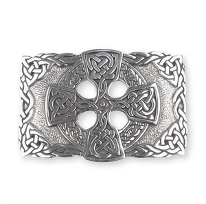 Celtic Cross And Knotwork Circle Polished Pewter Kilt Belt Buckle